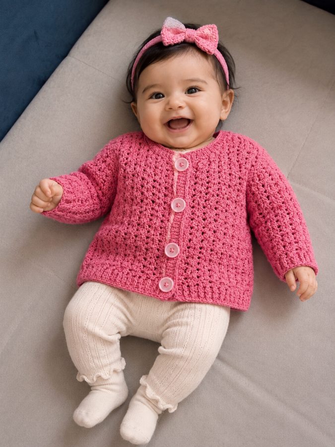 Rose crochet baby cardigan