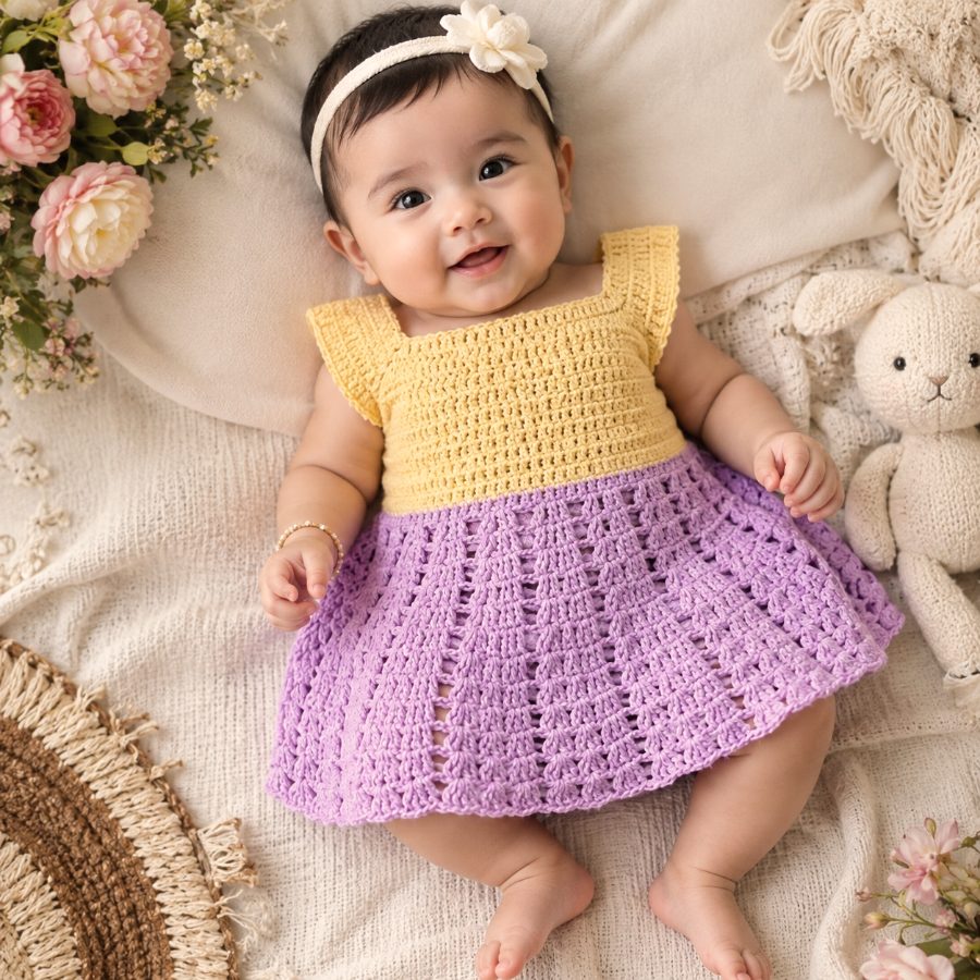 Butter and lilac crochet dress