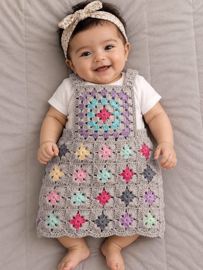 Stone granny-square pinafore